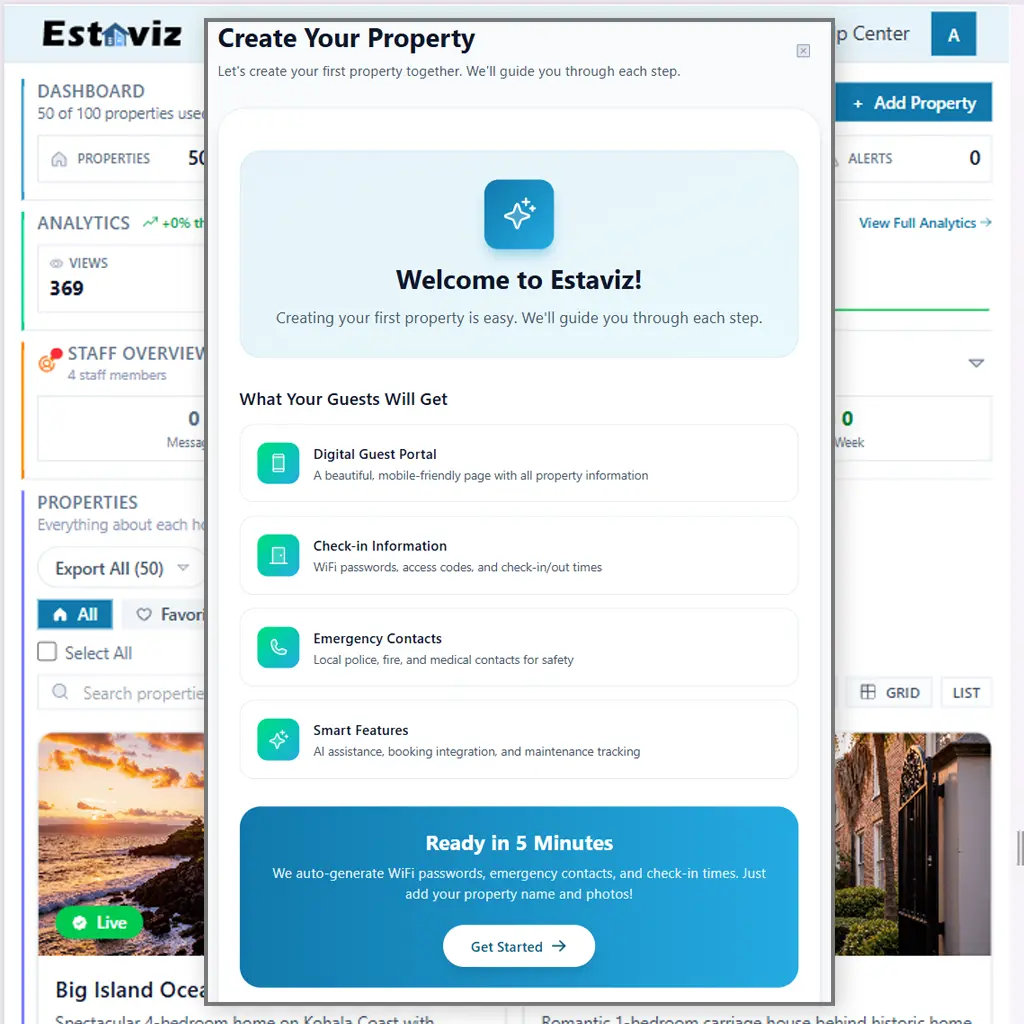 Property setup wizard interface