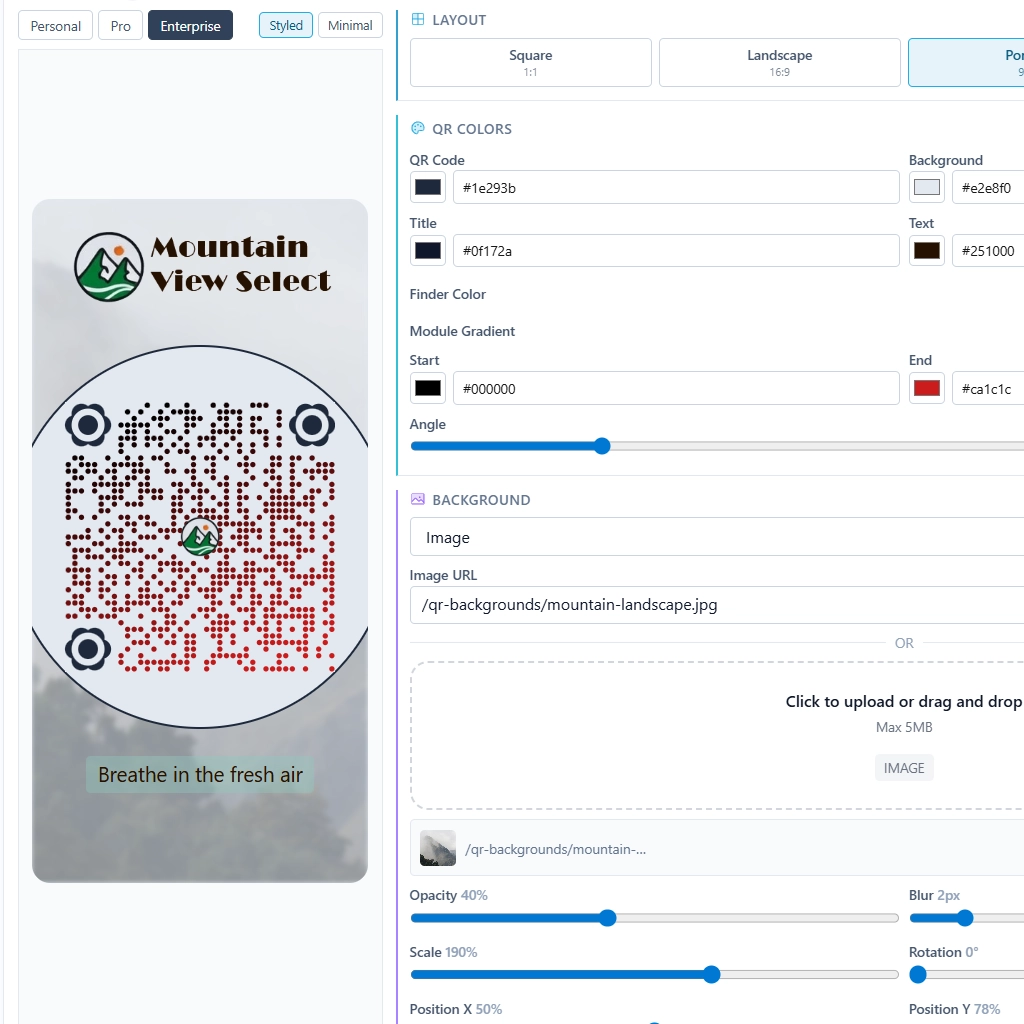 QR code editor interface